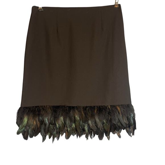 Nicole Miller Black Feather Pencil Skirt Back Zip Size 8 - Picture 5 of 6